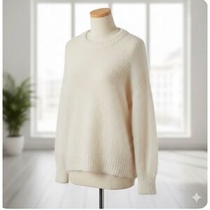Elements Spiegel Women's L Beige 40% Angora Rabbit Hair Knit Sweater Minimalist